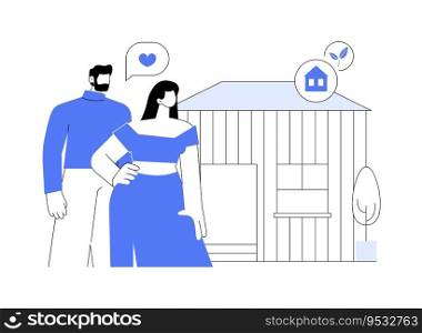 Tiny home abstract concept vector illustration. Young couple in tiny house, ecology environment, sustainable building construction, modern eco-friendly architecture abstract metaphor.. Tiny home abstract concept vector illustration.