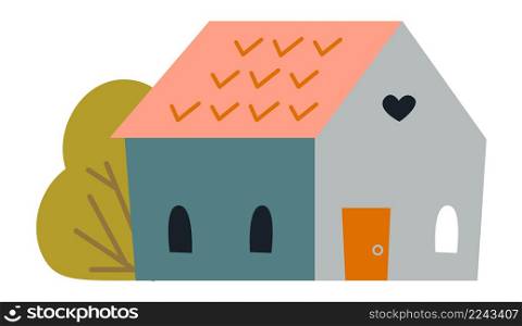 Tiny house with heart window. Lovely home. Vector illustration. Tiny house with heart window. Lovely home