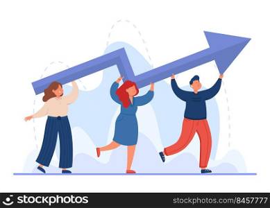 Tiny professional business people carrying upward arrow. Office persons with career progress or growth flat vector illustration. Success, teamwork, development concept for banner or landing web page