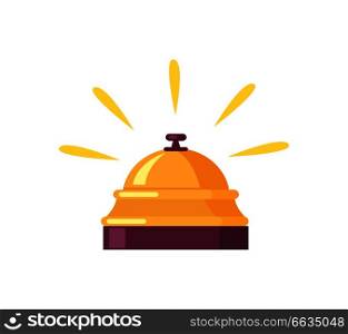 Tiny ringing golden bell for calling for waiter. Vector illustration of bell used for calling for service isolated on white background. Ringing Golden Bell Icon Vector Illustration