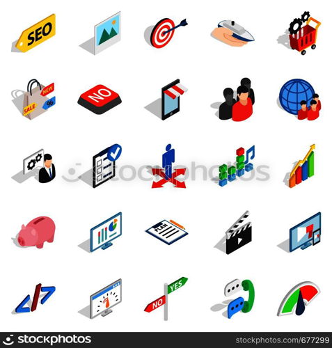 Tip icons set. Isometric set of 25 tip vector icons for web isolated on white background. Tip icons set, isometric style