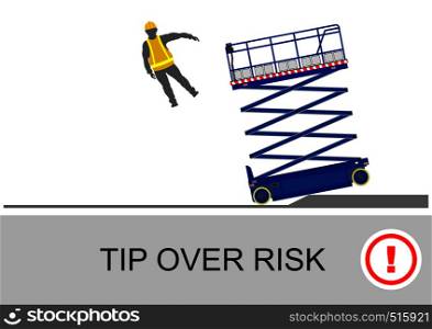 Tip over risk. Scissor lift and elevated work platform safety tips. Flat vector.