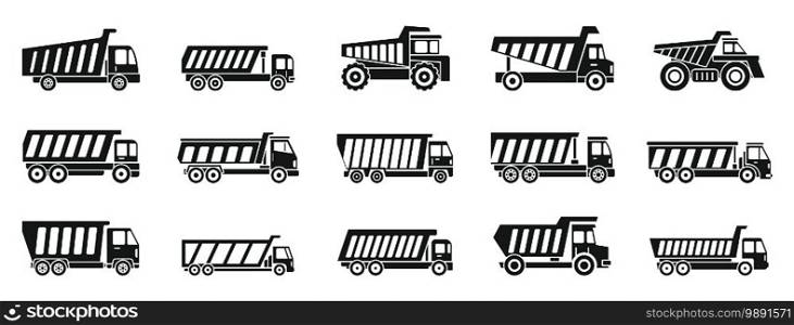 Tipper truck icons set. Simple set of tipper truck vector icons for web design on white background. Tipper truck icons set, simple style