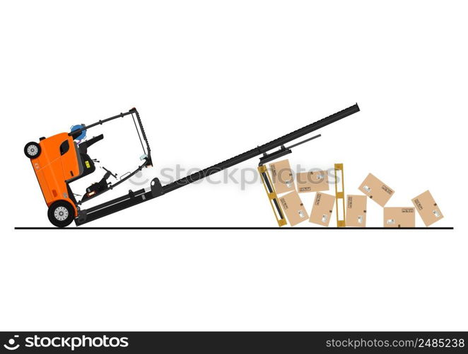 Tipping forklift accident. Vector design of an overturned forklift.