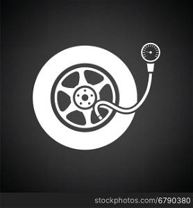 Tire pressure gage icon. Black background with white. Vector illustration.