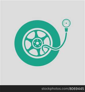 Tire pressure gage icon. Gray background with green. Vector illustration.