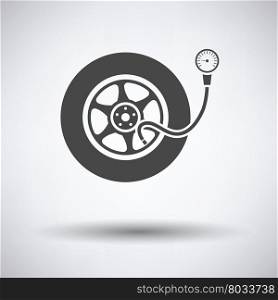 Tire pressure gage icon on gray background, round shadow. Vector illustration.