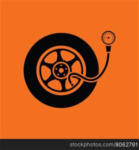 Tire pressure gage icon. Orange background with black. Vector illustration.