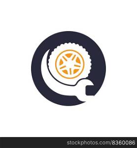Tire repair shop vector logo design. Wrench and tire icon design. 