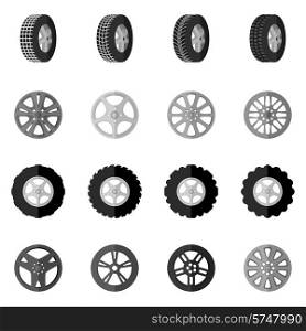 Tire service montage and installation icon black set isolated vector illustration