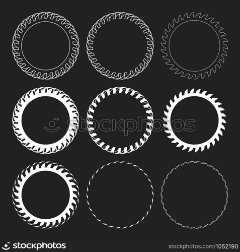 Tire Track Vector Round Border Frame Set. Overlay Logo Design Frame. Tire Track Vector Round Border Frame Set