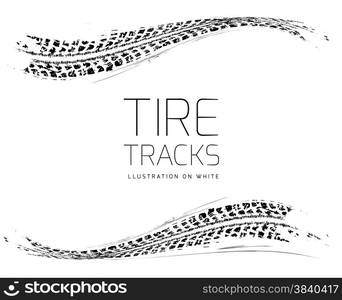 Tire tracks background in black and white style. Vector illustration. can be used for for posters, brochures, publications, advertising, transportation, wheels, tires and sporting events