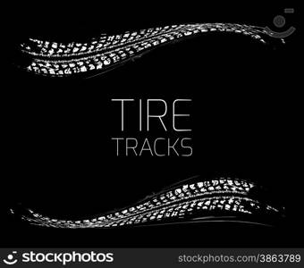 Tire tracks background in black and white style. Vector illustration. can be used for for posters, brochures, publications, advertising, transportation, wheels, tires and sporting events