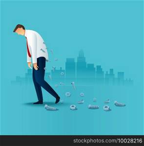 Tired business man office worker with screws. overworked concept Vector Illustration
