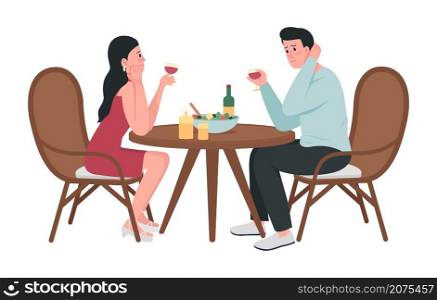 Tired girl with shy guy on date semi flat color vector characters. Full body people on white. Communication barriers isolated modern cartoon style illustration for graphic design and animation. Tired girl with shy guy on date semi flat color vector characters