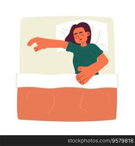 Tired latina woman sleeping semi flat color vector character. Lying on pillow. Cover with blanket. Editable full body person on white. Simple cartoon spot illustration for web graphic design. Tired latina woman sleeping semi flat color vector character