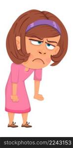 Tired sad angry woman clenched fists in anger. Vector illustration.. Tired sad angry woman clenched fists in anger.