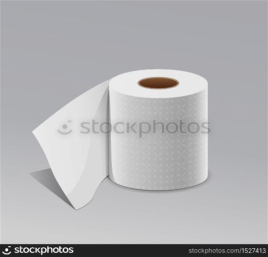 Tissue long roll white paper realistic design, on gray background, vector illustration