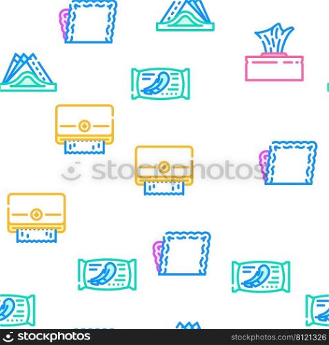 Tissue Paper And Napkin Package Vector Seamless Pattern Color Line Illustration. Tissue Paper And Napkin Package Icons Set Vector