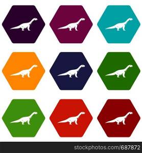 Titanosaurus dinosaur icon set many color hexahedron isolated on white vector illustration. Titanosaurus dinosaur icon set color hexahedron