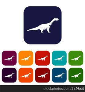 Titanosaurus dinosaur icons set vector illustration in flat style In colors red, blue, green and other. Titanosaurus dinosaur icons set flat