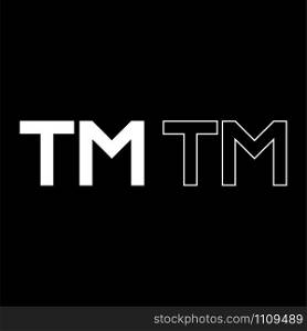 TM letter trademark icon outline set white color vector illustration flat style simple image