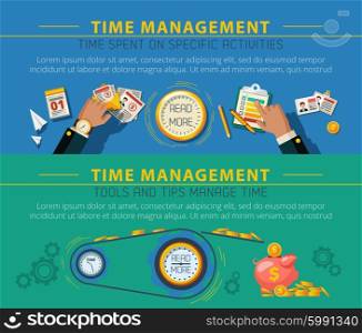 Tme Management Concept 2 Banners Set. Time management and productivity tips 2 flat horizontal banners poster with to do list isolated vector illustration