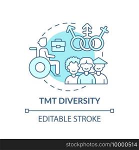 Tmt diversity concept icon. Top management team analysis criteria. People with various racial cultures. Employee idea thin line illustration. Vector isolated outline RGB color drawing. Editable stroke. Tmt diversity concept icon