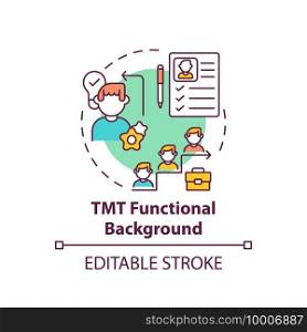 Tmt functional background concept icon. Top management team analysis criteria. Experience from working. Job idea thin line illustration. Vector isolated outline RGB color drawing. Editable stroke. Tmt functional background concept icon
