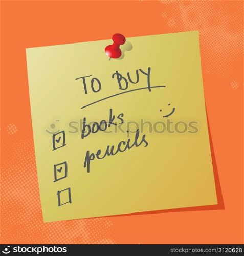to buy list handwritten message on sticky paper, eps10 vector illustration