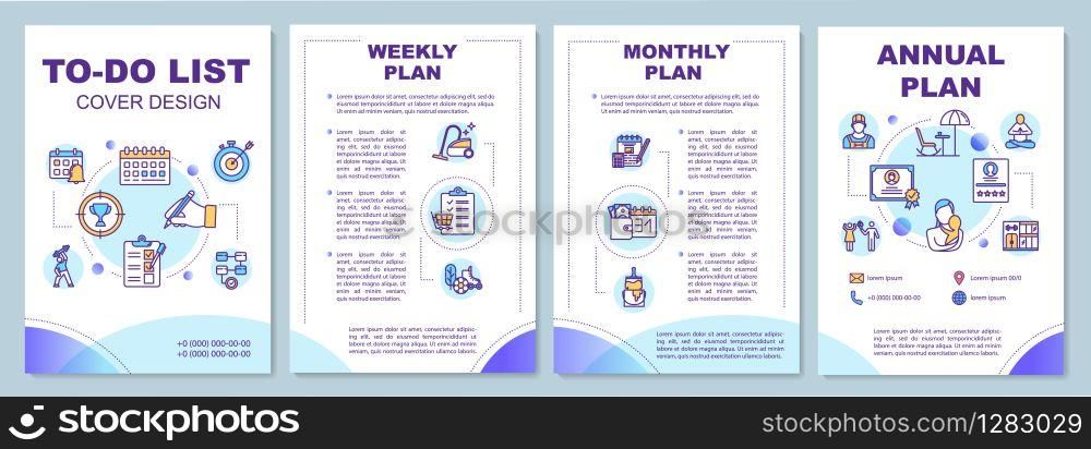 To do list brochure template. Long and short term planning. Flyer, booklet, leaflet print, cover design with linear icons. Vector layouts for magazines, annual reports, advertising posters