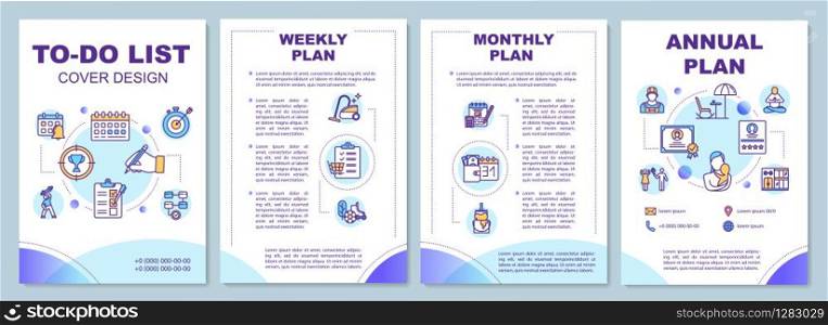 To do list brochure template. Long and short term planning. Flyer, booklet, leaflet print, cover design with linear icons. Vector layouts for magazines, annual reports, advertising posters