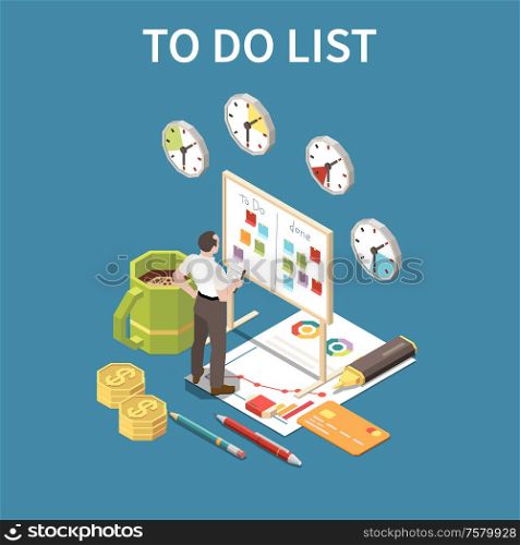 To do list concept with deadline and free time symbols isometric vector illustration