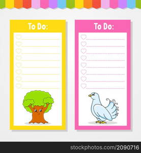To do list for kids. Empty template. The rectangular shape. Isolated color vector illustration. Funny character. cartoon style. For the diary, notebook, bookmark.