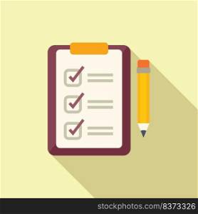 To do list icon flat vector. Exam test. Paper check. To do list icon flat vector. Exam test