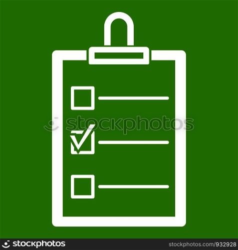 To do list icon white isolated on green background. Vector illustration. To do list icon green