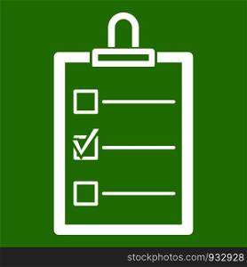 To do list icon white isolated on green background. Vector illustration. To do list icon green