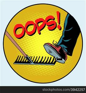 To step on a rake. Failure and problems pop art retro style. The business concept is a bad way, bad decision