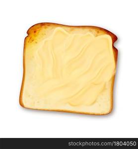 Toast Fried Bread Piece With Fatty Butter Vector. Toasted Sandwich Slice With Delicious Fat Butter, Crunchy Freshness Fry Food, Breakfast Meal. Nutrient Dessert Template Realistic 3d Illustration. Toast Fried Bread Piece With Fatty Butter Vector