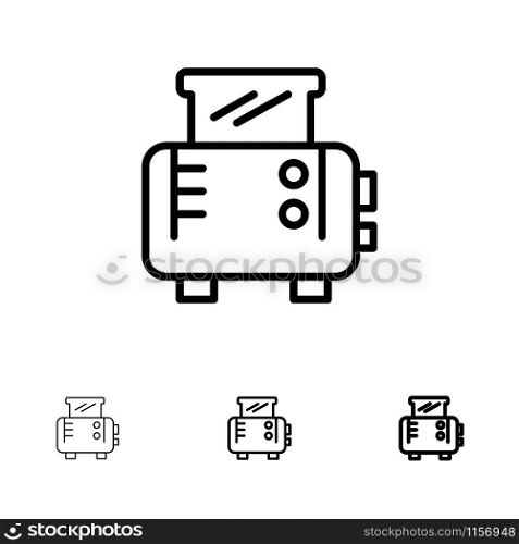 Toast, Toast Machine, Toaster Bold and thin black line icon set