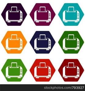 Toaster icon set many color hexahedron isolated on white vector illustration. Toaster icon set color hexahedron
