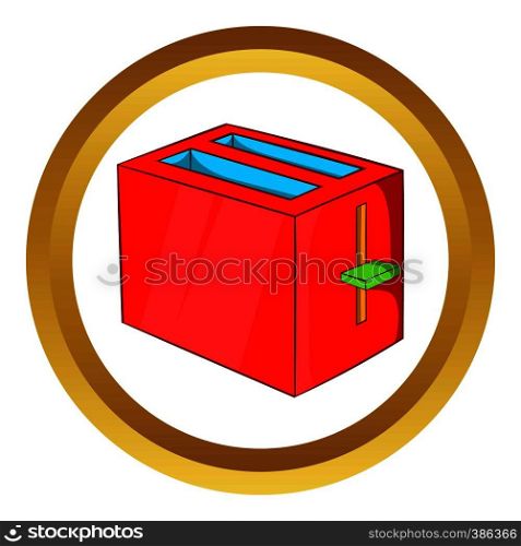 Toaster vector icon in golden circle, cartoon style isolated on white background. Toaster vector icon