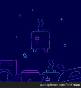Toaster with smoke gradient line vector icon, simple illustration on a dark blue background, household, appliances related bottom border.. Toaster with smoke gradient line icon, vector illustration