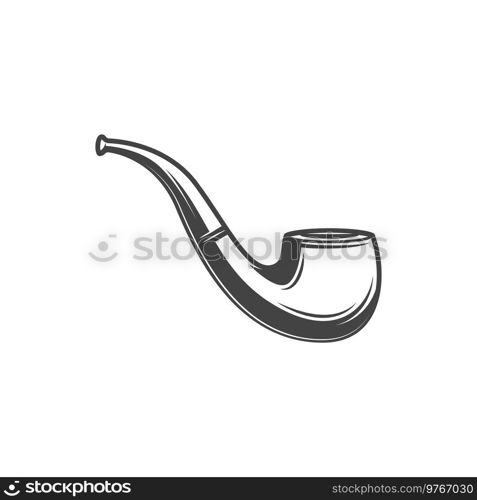 Tobacco-pipe with powder and long handle isolated monochrome retro pipe. Vector device to smoke tobacco, detective smoking accessory, chamber with mouthpiece bit. Prince or billiard tobacco pipe. Retro smoking tobacco pipe isolated vector icon