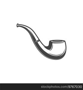 Tobacco-pipe with powder and long handle isolated monochrome retro pipe. Vector device to smoke tobacco, detective smoking accessory, chamber with mouthpiece bit. Prince or billiard tobacco pipe. Retro smoking tobacco pipe isolated vector icon