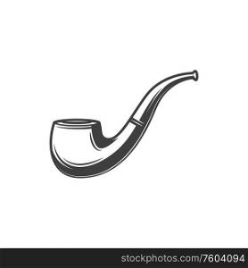 Tobacco-pipe with powder and long handle isolated monochrome retro pipe. Vector detective smoking accessory. Retro smoking tobacco pipe isolated vector icon