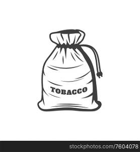 Tobacco pouch isolated rag bag monochrome icon. Vector sack with nicotine leaves. Sack with tobacco leaf isolated smoking habit icon