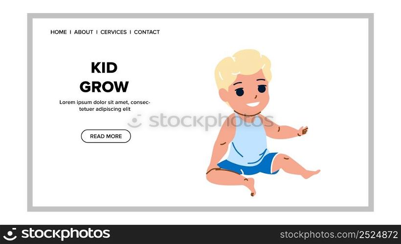 Toddler Boy Funny Kid Grow And Develop Vector. Attractive And Cute Kid Grow, Enjoying Leisure And Recreation Time At Home. Character Little Child Smiling Web Flat Cartoon Illustration. Toddler Boy Funny Kid Grow And Develop Vector