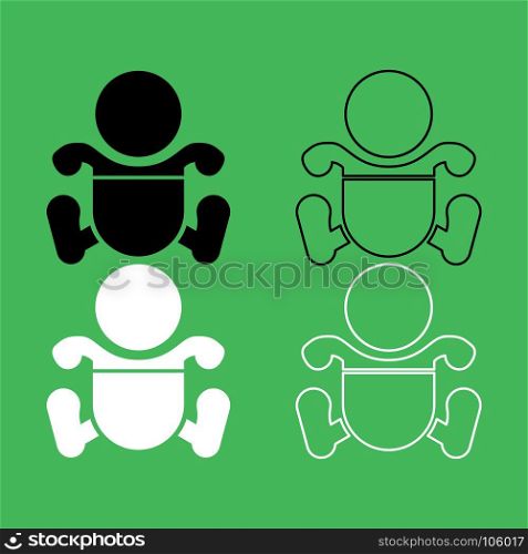 Toddler boy with diapers icon Black and white color set . Toddler boy with diapers icon . Black and white color set .