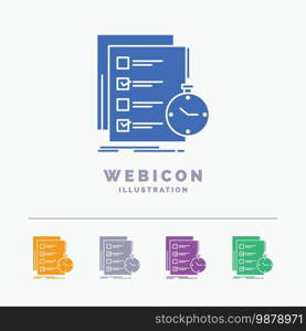todo, task, list, check, time 5 Color Glyph Web Icon Template isolated on white. Vector illustration. Vector EPS10 Abstract Template background